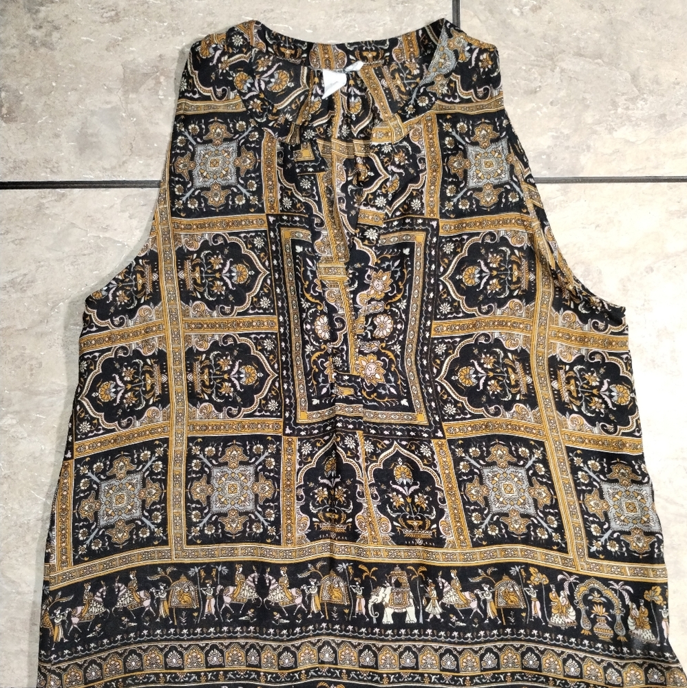 🦋🏵️🦋Let It Be Black, Cream, and golden yellow Sheer Tank Size Large
